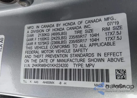 2019 Honda Cr-V Lx from USA, damaged, VIN 2HKRW6H31KH224200